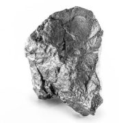 Platinum nugget on an isolated white background, is a chemical element used in the chemical industry as a catalyst for the production of nitric acid, silicone and benzene.